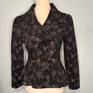 Alice Blue black floral faux suede ruffled waist blazer Size S